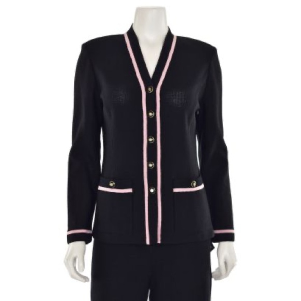 St. John Black and Pink Knit Button Up Cardigan Jacket Size P